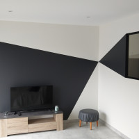 Cuisine-Salon-Séjour, pose de patent 3D
et mise en peinture avec création d’une forme géométrique.